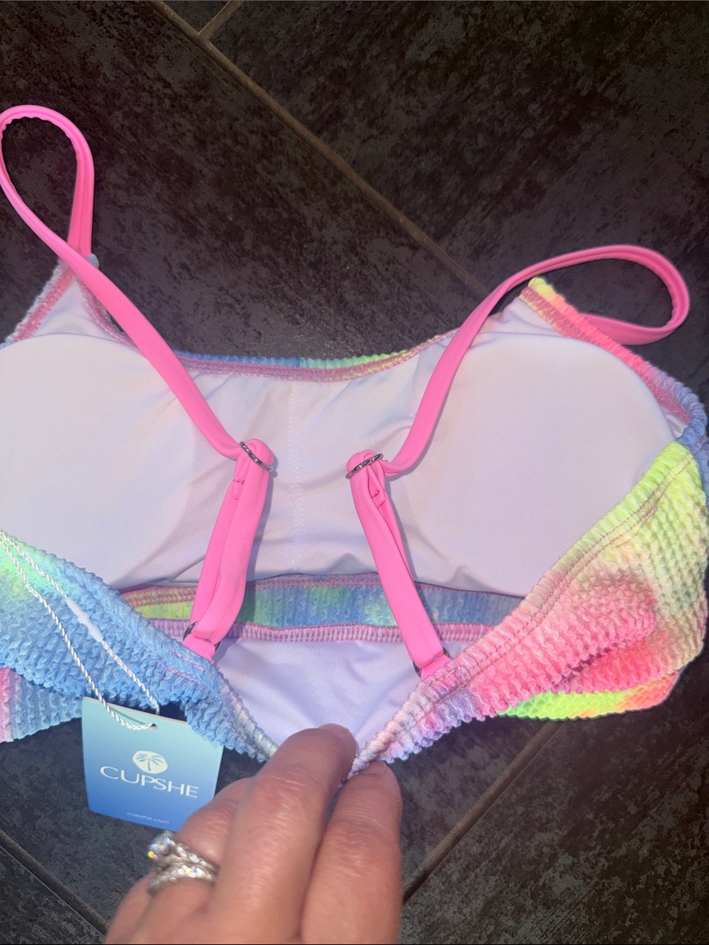 Cupshe Neon Tie-Dye Bikini top with Pink Straps - Picture 7 of 7
